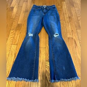 YMI Womens Flared Jeans Size 5/27 Distressed Stretch 27w/30L Frayed Hem